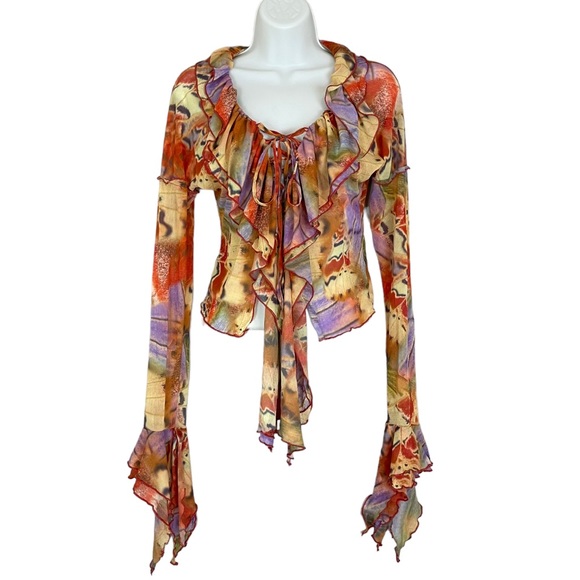 Jaded London Allele Lace Up Top Butterfly Mesh Corset Y2K Ruffle Frill Size 4 - Picture 4 of 17